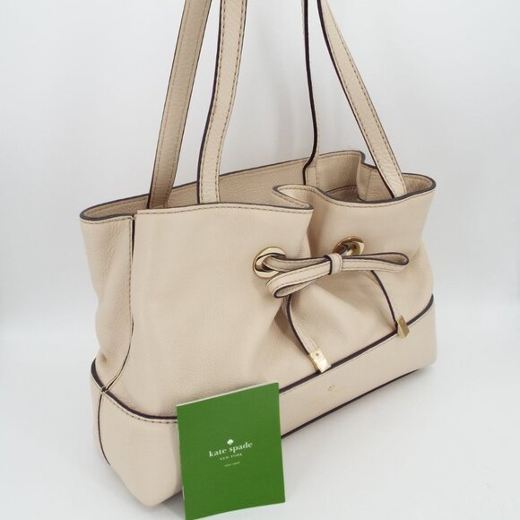 Kate Spade West Valley Maryanne Tie Front Cream Pebbled Leather Handbag - Picture 1 of 14